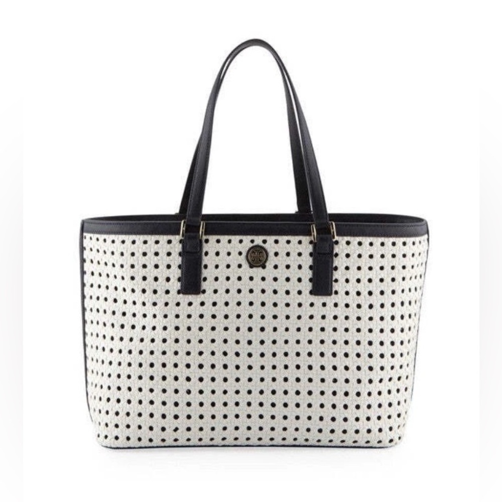 Tory Burch - EUC -Robinson Basket Weave Tote in Navy & Ivory Amazing Condition!